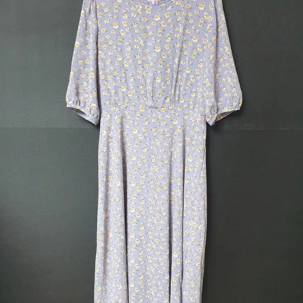 [BUNJANG] Coco Blanc Flower Long Dress Lavender / 진짜만원 플라워 롱원피스 55 퍼프소매 라벤더
