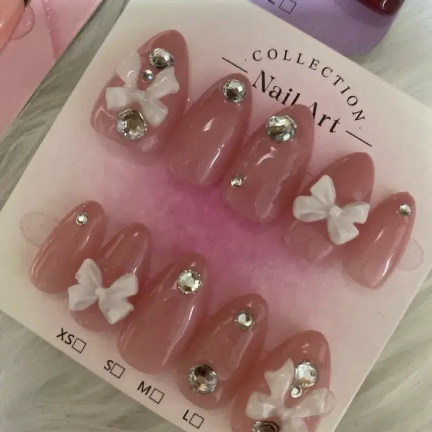 [BUNJANG] Handmade Pink Cubic Ribbon Nail Tips / 수제네일팁