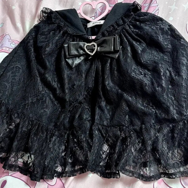 [BUNJANG] Ankruze Lace Cape with Hood / 앙크루즈 후드가 달린 레이스 케이프 블랙 양산형 지뢰계 양지뢰