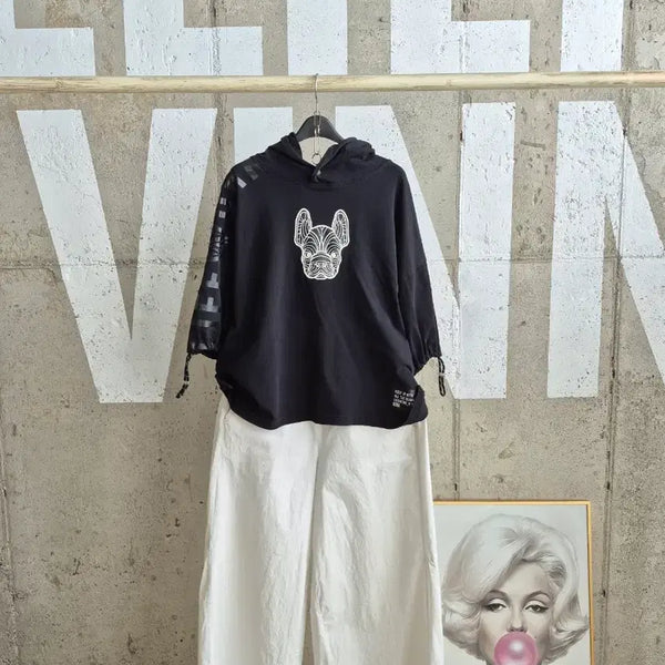 [BUNJANG] Lifework Oversized French Bulldog Graphic Hoodie T-shirt / 라이프워크 오버틱한 후드 반팔티셔츠(TS