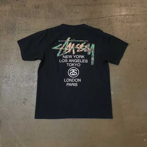 [BUNJANG] Stussy World Tour Short Sleeve T-Shirt Black L / 스투시 월드 투어 반팔티 블랙 L