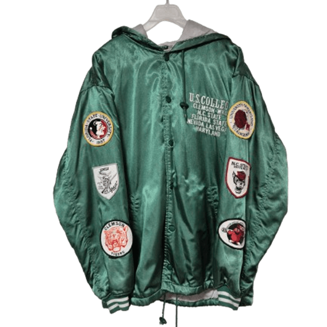 [BUNJANG] US College Multi-Patch Hooded Padded Bomber Jacket / US 컬리지 멀티패치 남자 추동용 블루종남성 후드항공패딩점퍼 프리