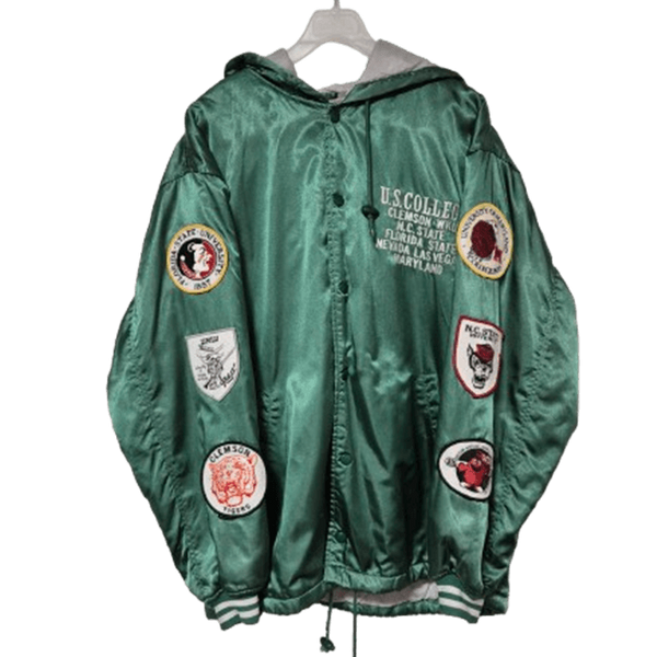 [BUNJANG] US College Multi-Patch Hooded Padded Bomber Jacket / US 컬리지 멀티패치 남자 추동용 블루종남성 후드항공패딩점퍼 프리