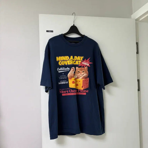 [BUNJANG] TOPTEN Cat Graphic T-Shirt Navy L / 탑텐 고양이 반팔티 네이비 L 사이즈