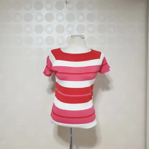 [BUNJANG] Striped Short Sleeve Knit T-Shirt / 새것 스트라이프 반팔니트55 반팔티55