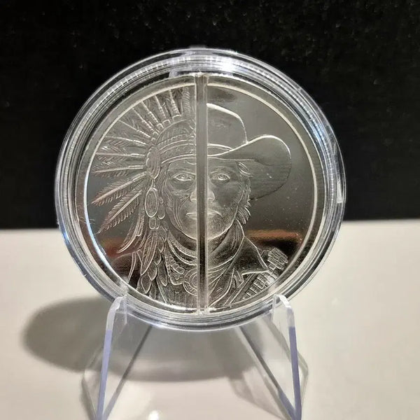 [BUNJANG] Bimetallic 1 oz Silver Coin - Cowboy & Indian Design / 특이한 카우보이&인디언 반반은화 1온스