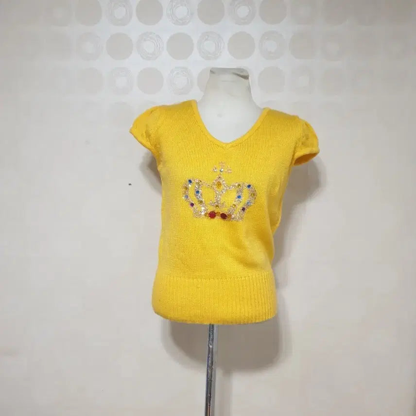[BUNJANG] Yellow Short Sleeve Knit T-Shirt / 노란색 반팔니트55 왕관 반팔티55