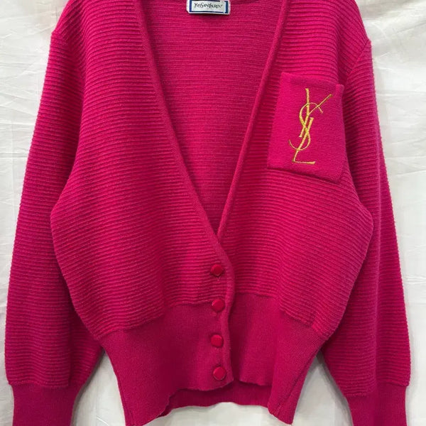 [BUNJANG] Saint Laurent Pink Wool Cardigan M / 정품) 입생로랑 핑크 가디건 M/55~66사이즈