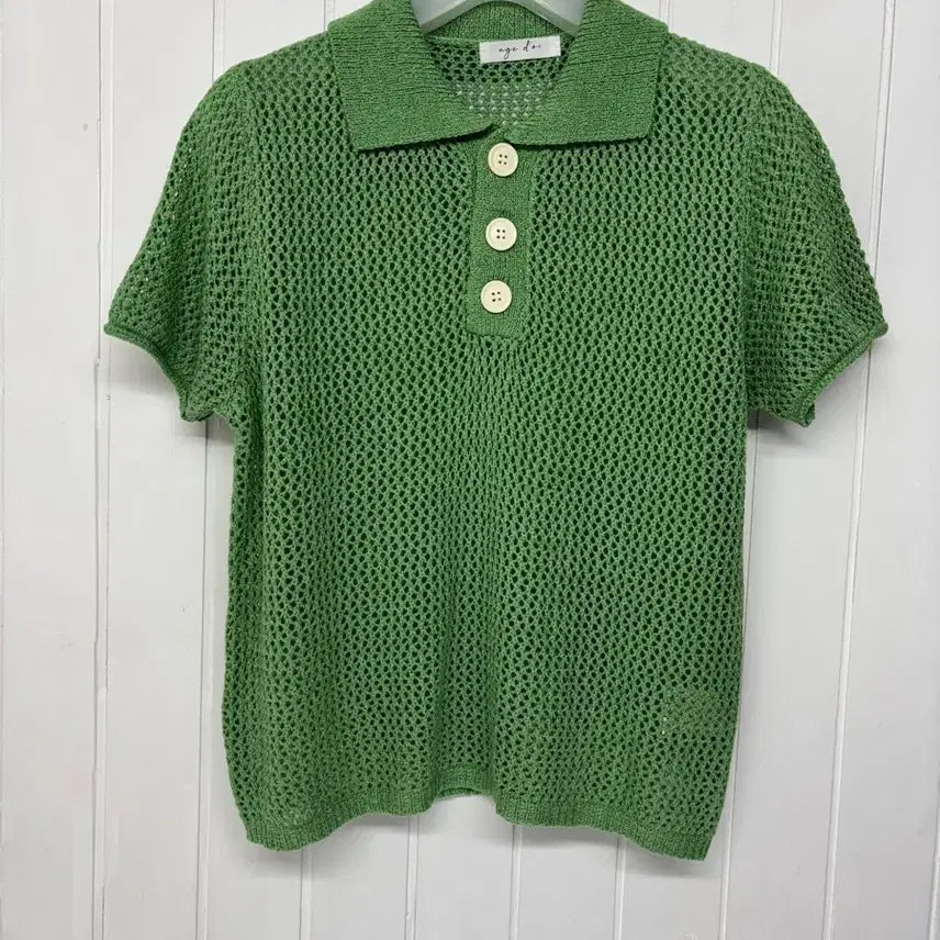 [BUNJANG] Age Green Women's Collar Short Sleeve Knit T-Shirt Size 44-55 / 에이지 그린 여름니트 카라반팔티 여성44-55 ㅡ0722