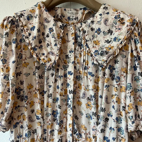 [BUNJANG] Thursday Island Women's Cream Beige Floral Print Short-Sleeve Dress / 써스데이아일랜드 여성 크림베이지 플라워원피스 카라반팔원피스 S