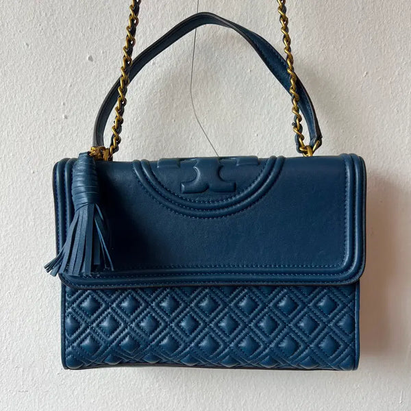 [BUNJANG] Tory Burch Teal Quilted Leather Tote Bag Chain Shoulder Bag / 토리버치 청록 퀼팅레더토트백 체인숄더백