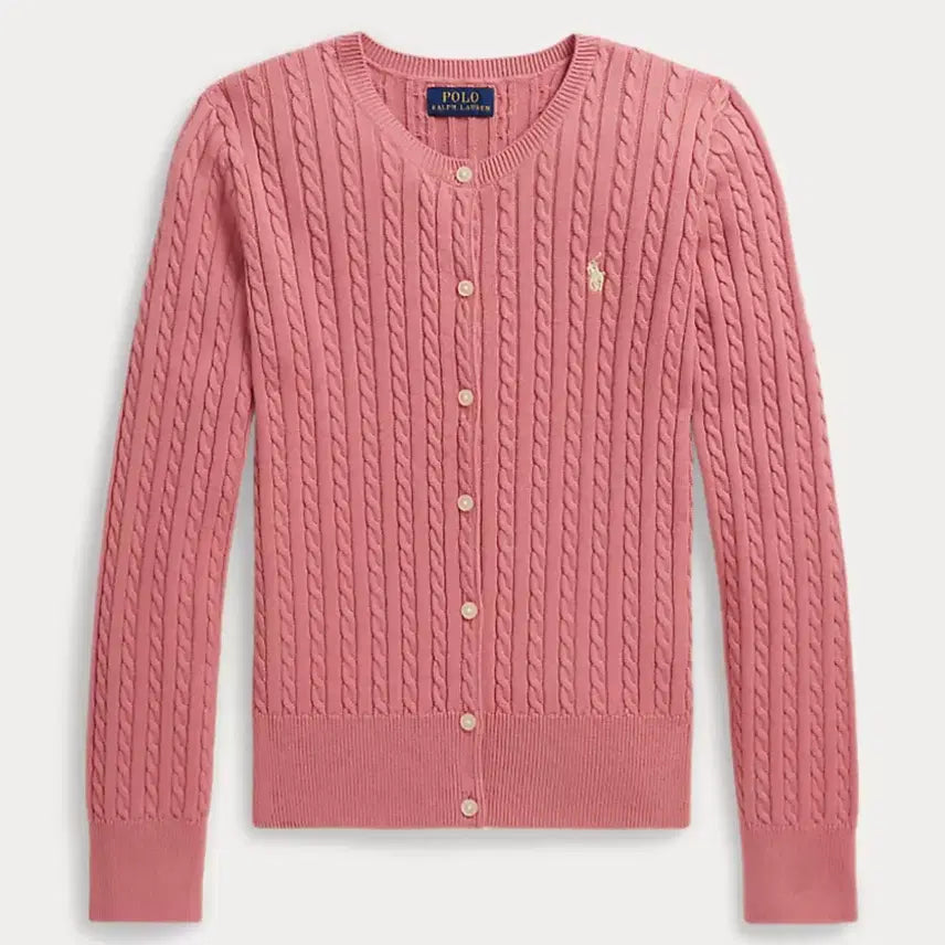 [BUNJANG] Polo Ralph Lauren Girls' Cable Knit Cardigan Desert Rose XL / 폴로 걸즈 케이블 가디건 XL