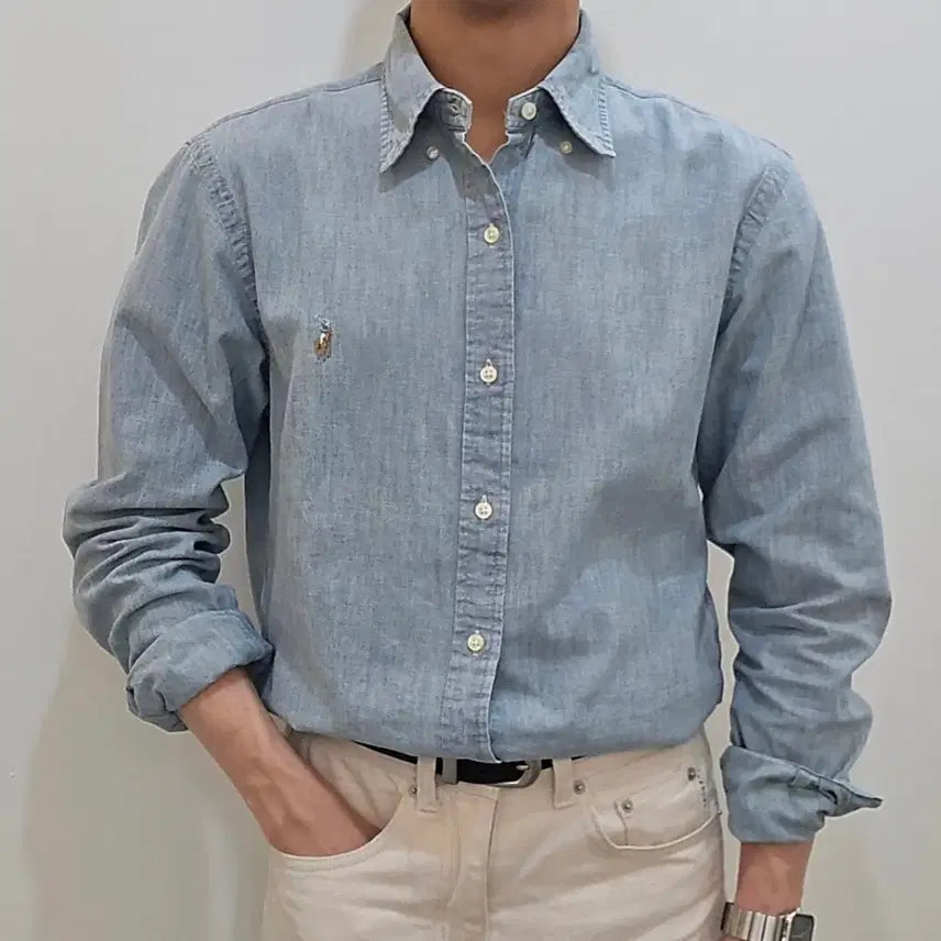[BUNJANG] Polo Ralph Lauren Light Wash Linen Blend Shirt / (정품) 폴로 랄프로렌 연청 셔츠