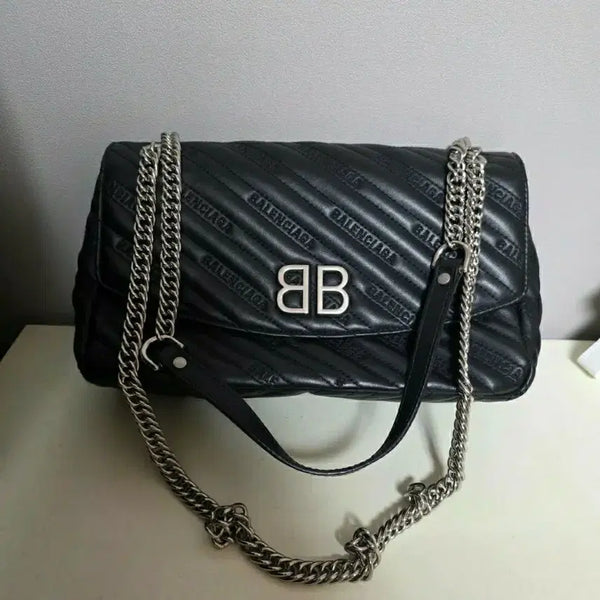 [BUNJANG] Balenciaga BB Round Monogram Chain Shoulder Bag (Black) / 발렌시아가 BB 라운드 모노그램 체인 숄더백(블랙)