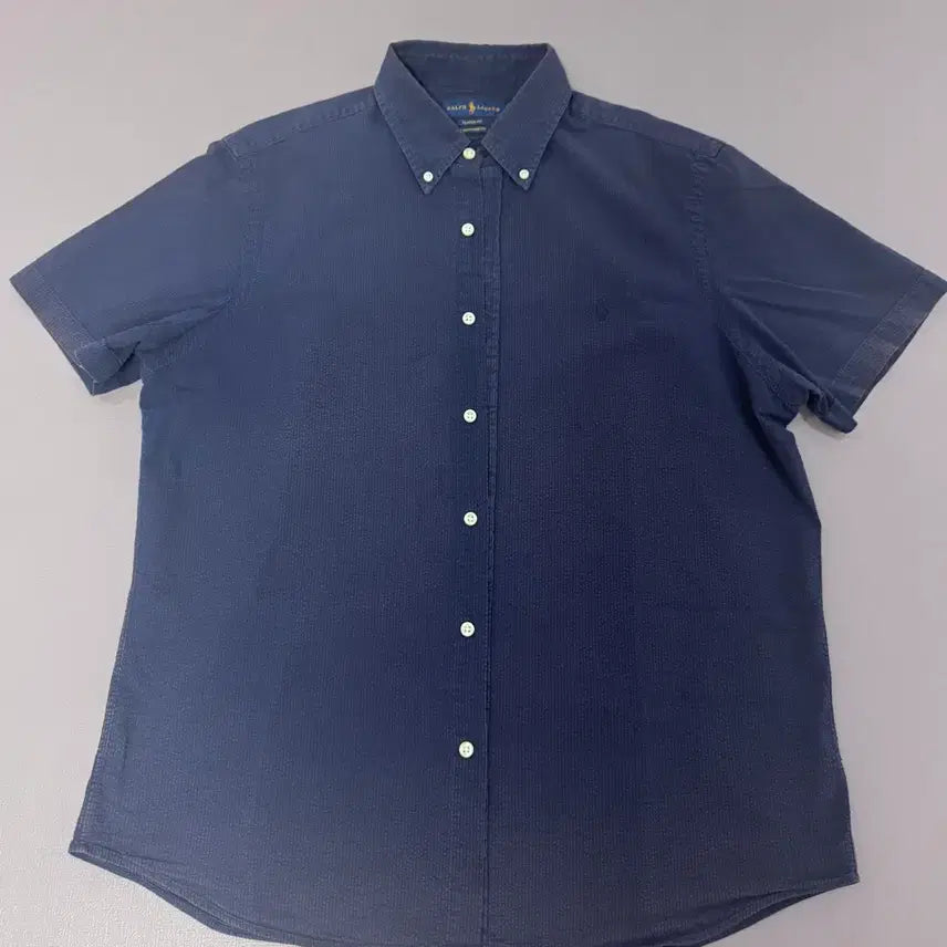 [BUNJANG] Polo Ralph Lauren Seersucker Navy Short Sleeve Shirt (L) / 폴로랄프로렌 시어서커 네이비 반팔 셔츠(L)