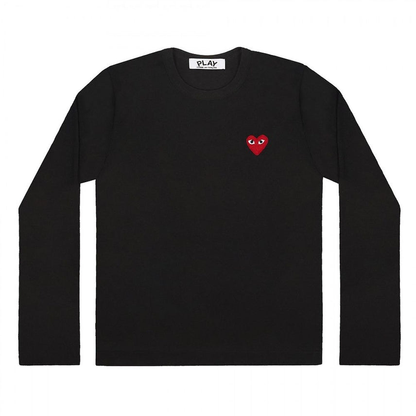 [BUNJANG] Comme des Garçons Black & Red Heart Logo Long Sleeve T-Shirt / 정품/새상품 ) 꼼데 블랙와펜 레드와펜 롱슬리브 긴팔티
