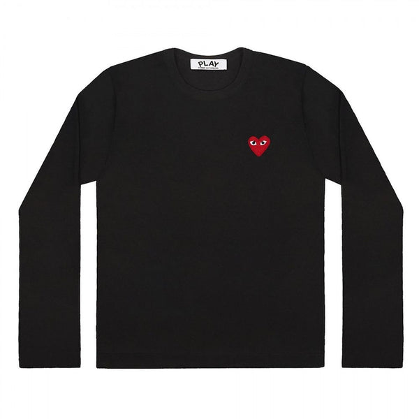 [BUNJANG] Comme des Garçons Black & Red Heart Logo Long Sleeve T-Shirt / 정품/새상품 ) 꼼데 블랙와펜 레드와펜 롱슬리브 긴팔티