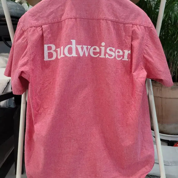 [BUNJANG] 90's Vintage Budweiser Embroidered Back Logo Chambray Short Sleeve Work Shirt / [90's 빈티지] 버드와이저 자수 백로고 샴브레이 반팔 워크 셔츠