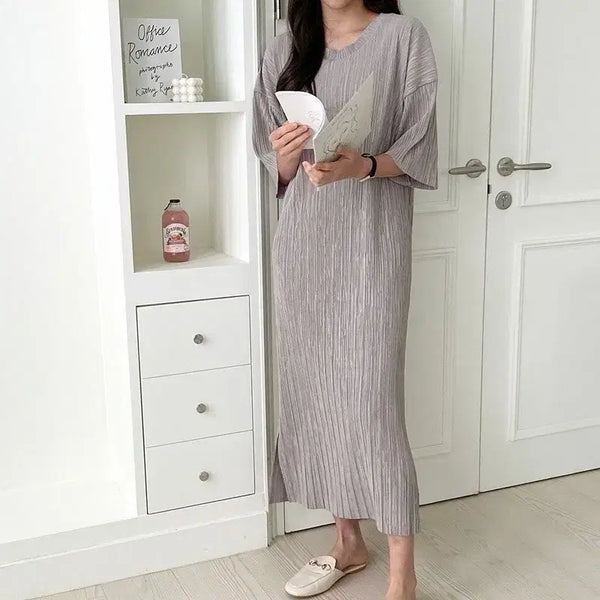 [BUNJANG] Pleated Loose Fit Dress - Beige / 새상품) 플리츠 원피스