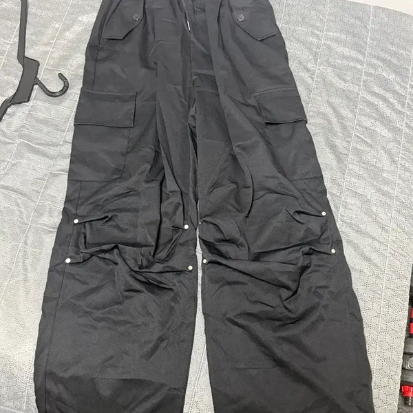 [BUNJANG] Rivets Two-Tuck Poly Pants Black/Beige / (새상품)리벳 투턱 폴리 팬츠 블랙/베이지