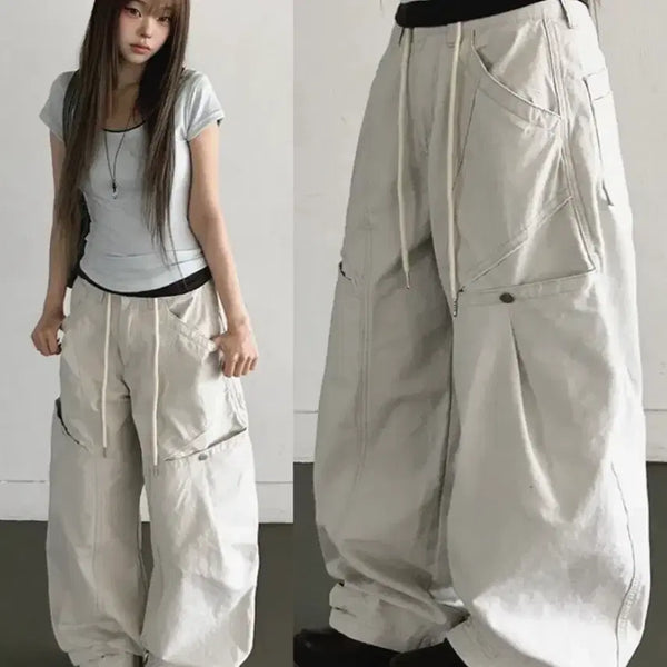 [BUNJANG] KISHI Button Pocket Balloon Wide Cotton Pants Light Grey / 에이블리 키시 무셋 절개 버튼 포켓 벌룬 와이드 코튼 팬츠 라이트 그레이