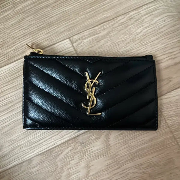 [BUNJANG] Saint Laurent Quilted YSL Logo Card Holder Black / 생로랑 카드지갑 블랙
