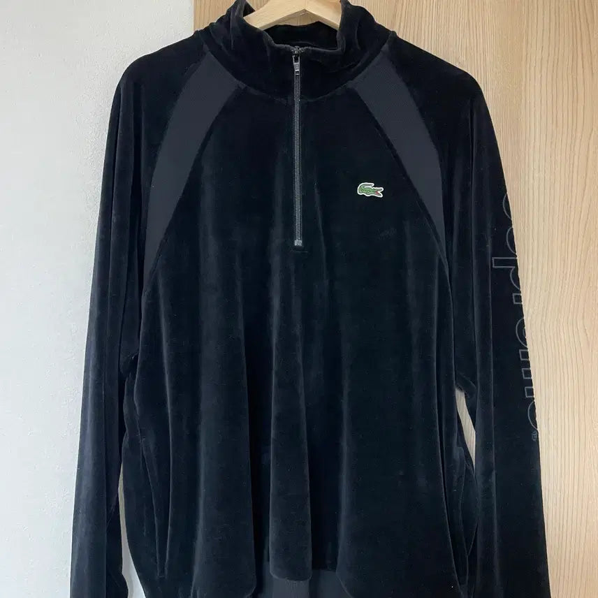 [BUNJANG] Supreme x Lacoste Velour Half-Zip Track Top Black / [L] 슈프림X라코스테 벨루어 하프집 트랙탑 블랙