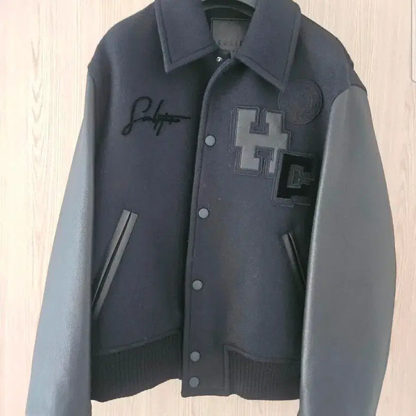 [BUNJANG] Solid Homme Varsity Bomber Jacket Black / 새제품 솔리드옴므  바시티 점퍼 블랙 50
