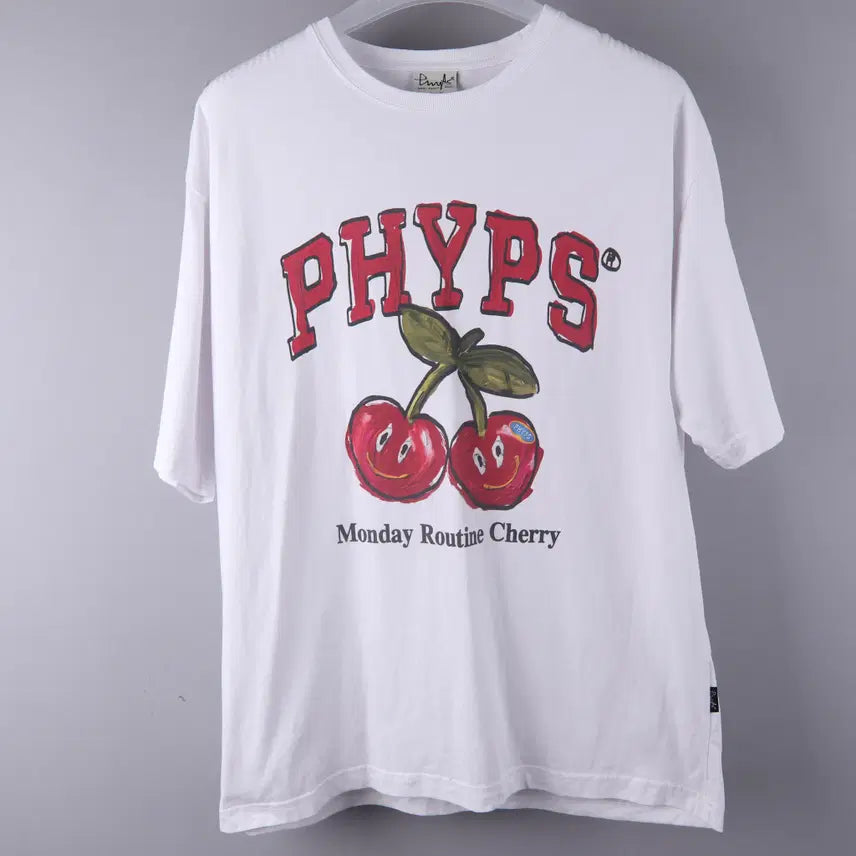 [BUNJANG] Physical Department Monday Routine Cherry T-Shirt White (L) / 피지컬 디파트먼트 먼데이루틴 체리 반팔티셔츠 화이트 (L)