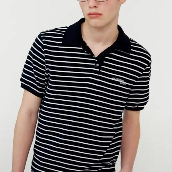 [BUNJANG] Munseon Unisex Stripe Collar T-shirt / 문선 유니섹스 스트라이프 카라 티셔츠 팝니다