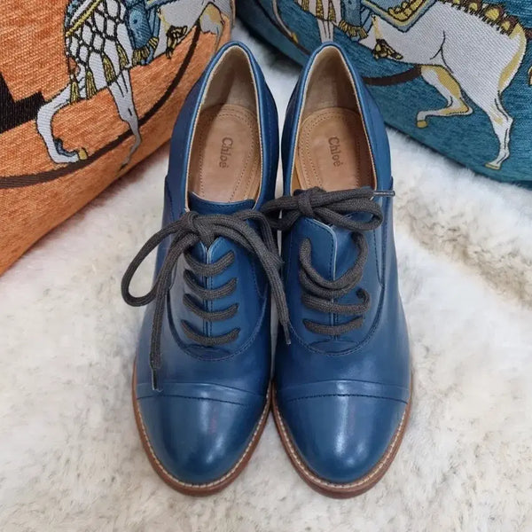[BUNJANG] Chloé Lace-Up Oxford Heels Blue Size 37.5 / 정품) 끌로에  레이스업  옥스포드 힐