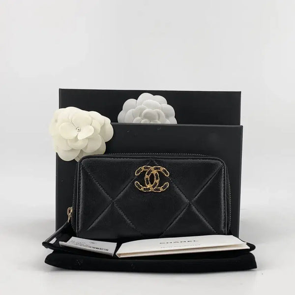 [BUNJANG] Chanel Lambskin 19 Zipper Medium Wallet / 샤넬 램스킨 19 지퍼 중지갑