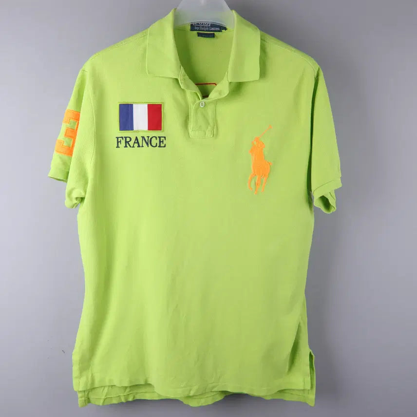 [BUNJANG] Polo Ralph Lauren Big Pony French Short Sleeve Polo Shirt Fluorescent Green (L) / 폴로 랄프로렌 빅포니 프랑스 반팔 카라티 형광 그린 (L)