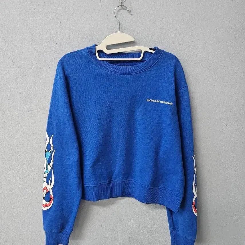 [BUNJANG] Chrome Hearts Blue Flame Pattern Cropped Sweatshirt / 크롬하츠 크롭맨투맨 블루 불꽃 패턴