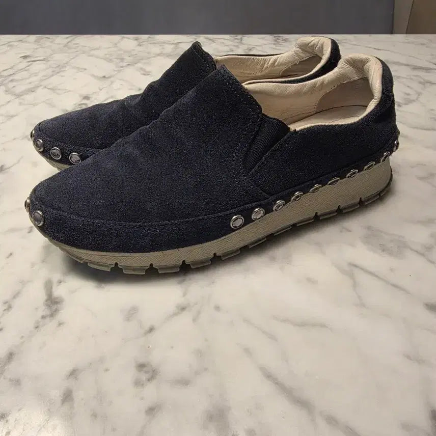 [BUNJANG] Prada Studded Slip-On Shoes Navy / 프라다 스터드 슬립온 슈즈 네이비