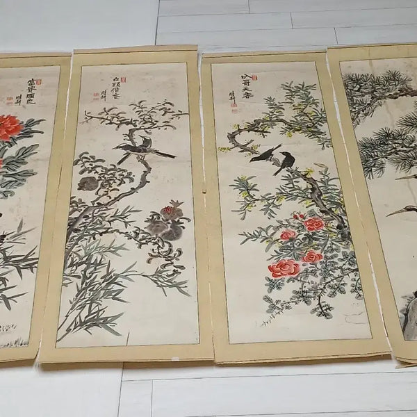 [BUNJANG] Sikyeong Park Ik-joon Eastern Painting Bird and Flower Painting 8 Scrolls / 시경(박익준)화백동양화 화조도8폭