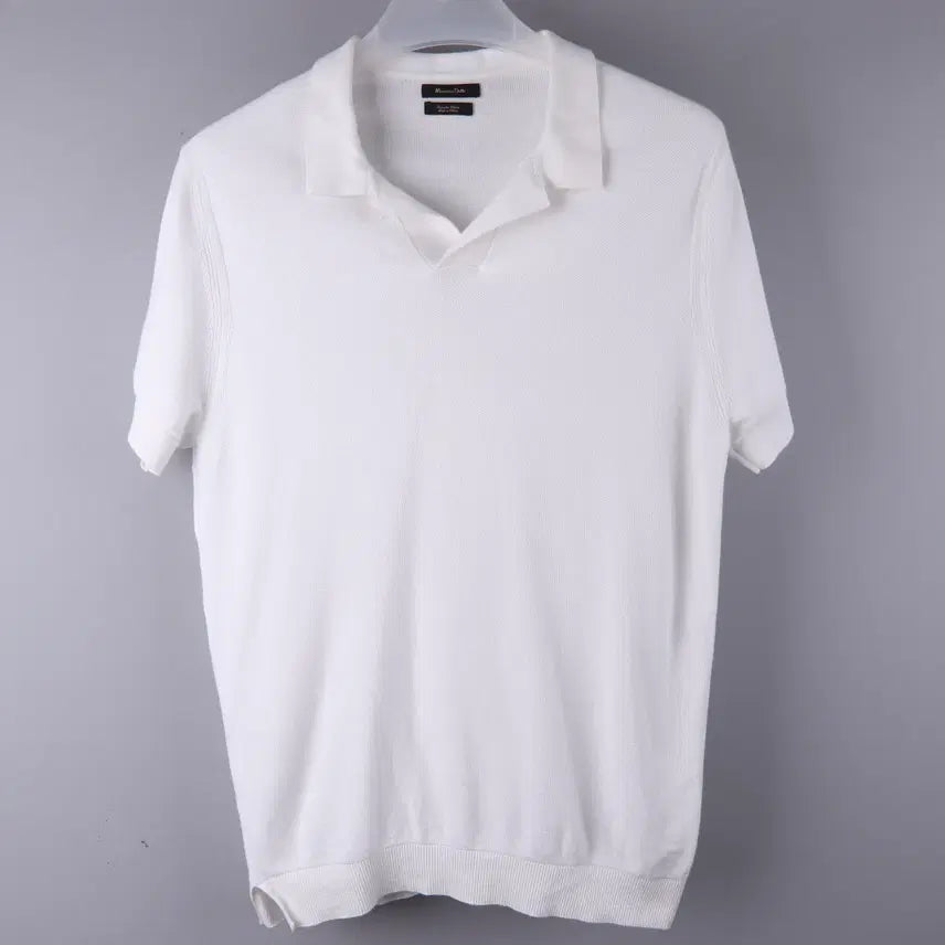 [BUNJANG] Massimo Dutti White Textured Cotton Knit Polo Shirt (L) / 마시모두띠 화이트 컬러 텍스처 코튼 니트 폴로셔츠 (L)