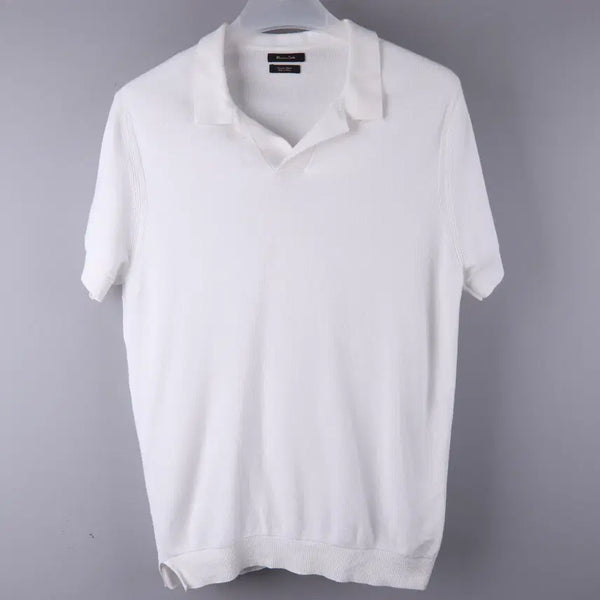 [BUNJANG] Massimo Dutti White Textured Cotton Knit Polo Shirt (L) / 마시모두띠 화이트 컬러 텍스처 코튼 니트 폴로셔츠 (L)