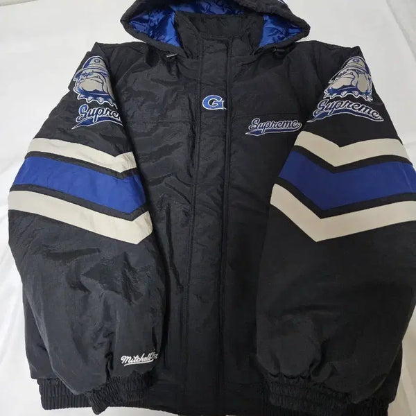 [BUNJANG] Supreme Mitchell & Ness Hooded Stadium Jacket Black 24FW / 슈프림 미첼 네스 후드 스타디움 자켓 블랙 24FW