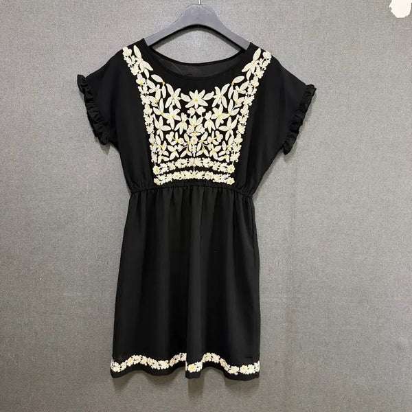 [BUNJANG] Covergirl Embroidered Frill Short Sleeve Mini Dress Black BO2504 / Covergirl 여성 F 자수 프릴 반팔 미니 원피스 블랙 BO2504