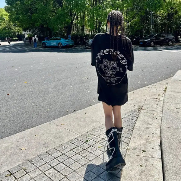 [BUNJANG] yeel Cubic Logo Oversized T-Shirt Black / yeel 큐빅 로고 오버사이즈드 티셔츠 블랙