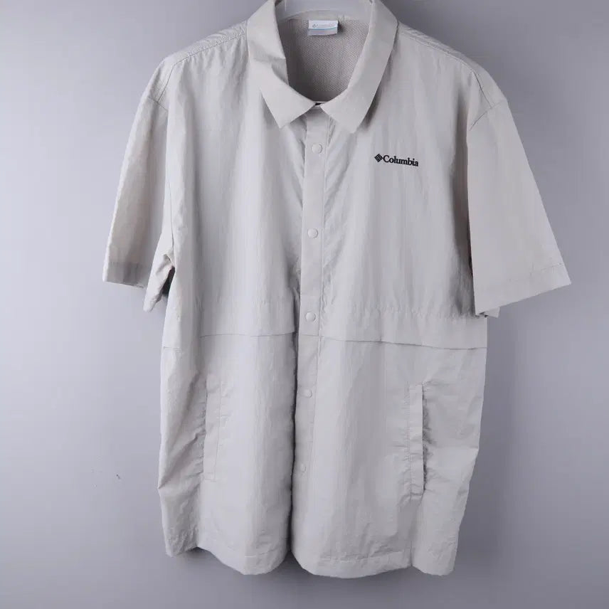 [BUNJANG] Columbia Nylon Coach Short Sleeve Shirt Jacket Light Grey (2XL) / 컬럼비아 나일론 코츠 반팔 셔츠 자켓 라이트그레이 (2XL)