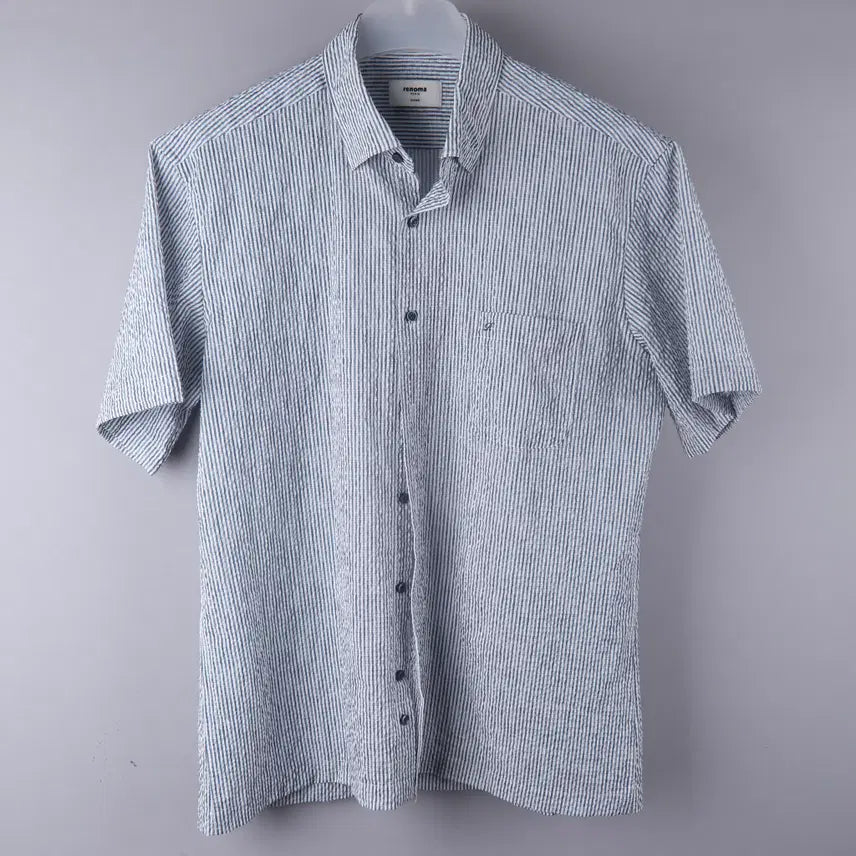 [BUNJANG] Renoma Seersucker Stripe Regular Fit Short Sleeve Shirt (Size 105) / 레노마 시어서커 스트라이프 일반핏 반팔 셔츠 (105)