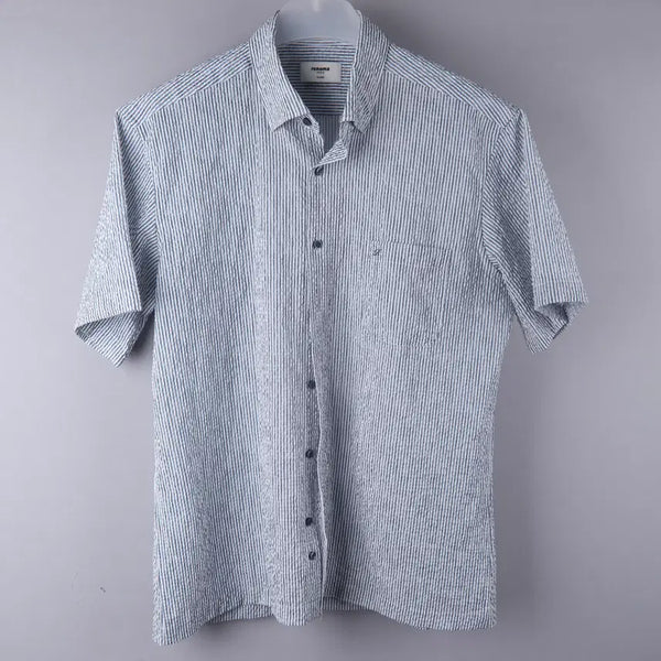 [BUNJANG] Renoma Seersucker Stripe Regular Fit Short Sleeve Shirt (Size 105) / 레노마 시어서커 스트라이프 일반핏 반팔 셔츠 (105)
