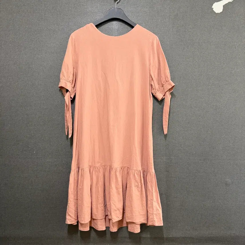 [BUNJANG] Overton Women's Linen Short Sleeve Long Dress Pink / 오버톤 여성 F 린넨 핑크 리본 반팔 롱 원피스 핑크 BO2509