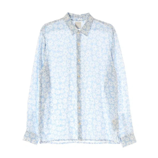 [BUNJANG] Sandro Daisy Flower Pattern Long Sleeve Shirt Blouse Sky Blue / 산드로 데이지 플라워 패턴 긴팔 셔츠 블라우스 스카이블루