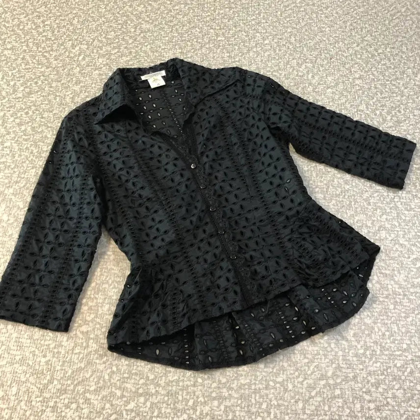 [BUNJANG] Naracamicie Italy Eyelet Punch Lace Blouse / 이태리 나라카미체 나라까미체 아일렛 펀칭 레이스 블라우스 셔츠 레이어드 발레코어 y2k