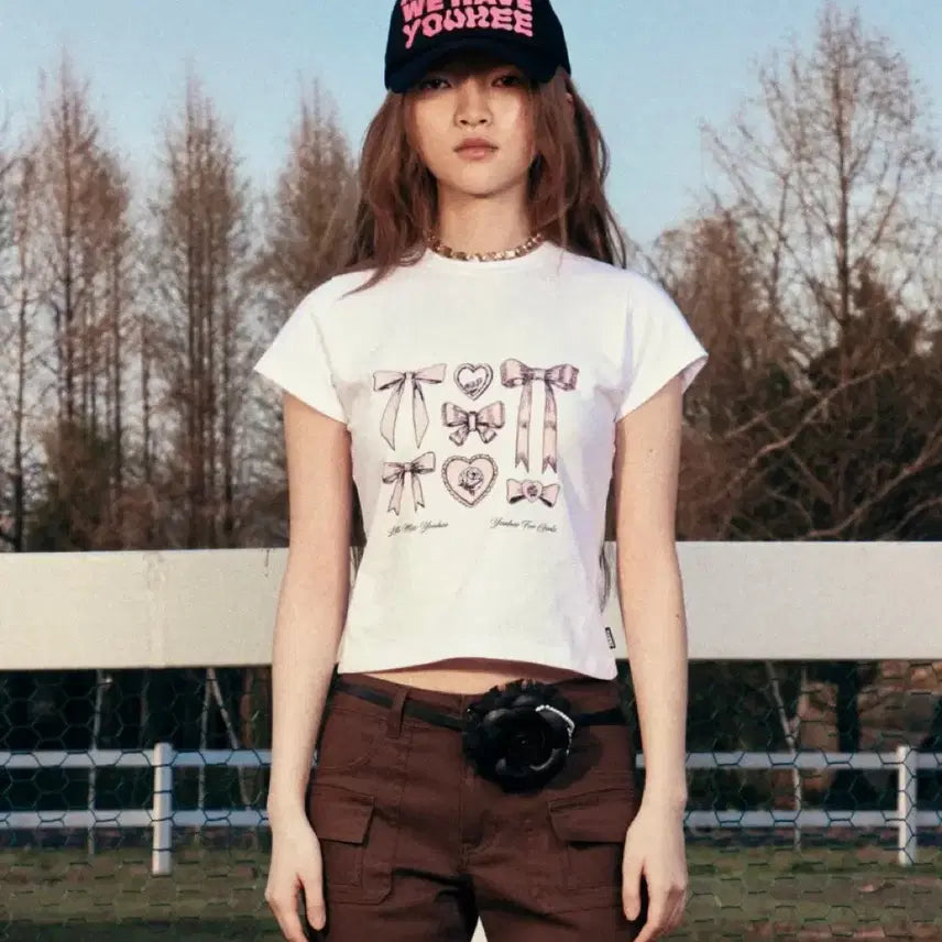[BUNJANG] Youhee Ribbon Crop T-Shirt / 유희 youhee 리본 크롭 티셔츠