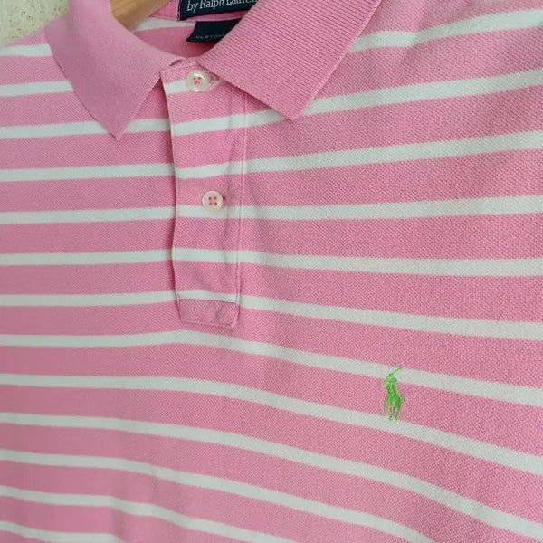[BUNJANG] Polo Ralph Lauren Pink Stripe Cotton Polo Shirt Women's M / (정품)폴로 랄프로렌 핑크 스트라이프 카라티 여성M
