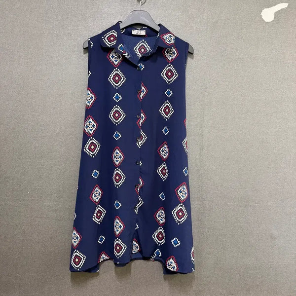 [BUNJANG] Women's Chiffon Sleeveless Mini Dress Navy BO2513 / 여성 F 쉬폰 나시 셔츠 미니 원피스 네이비 BO2513